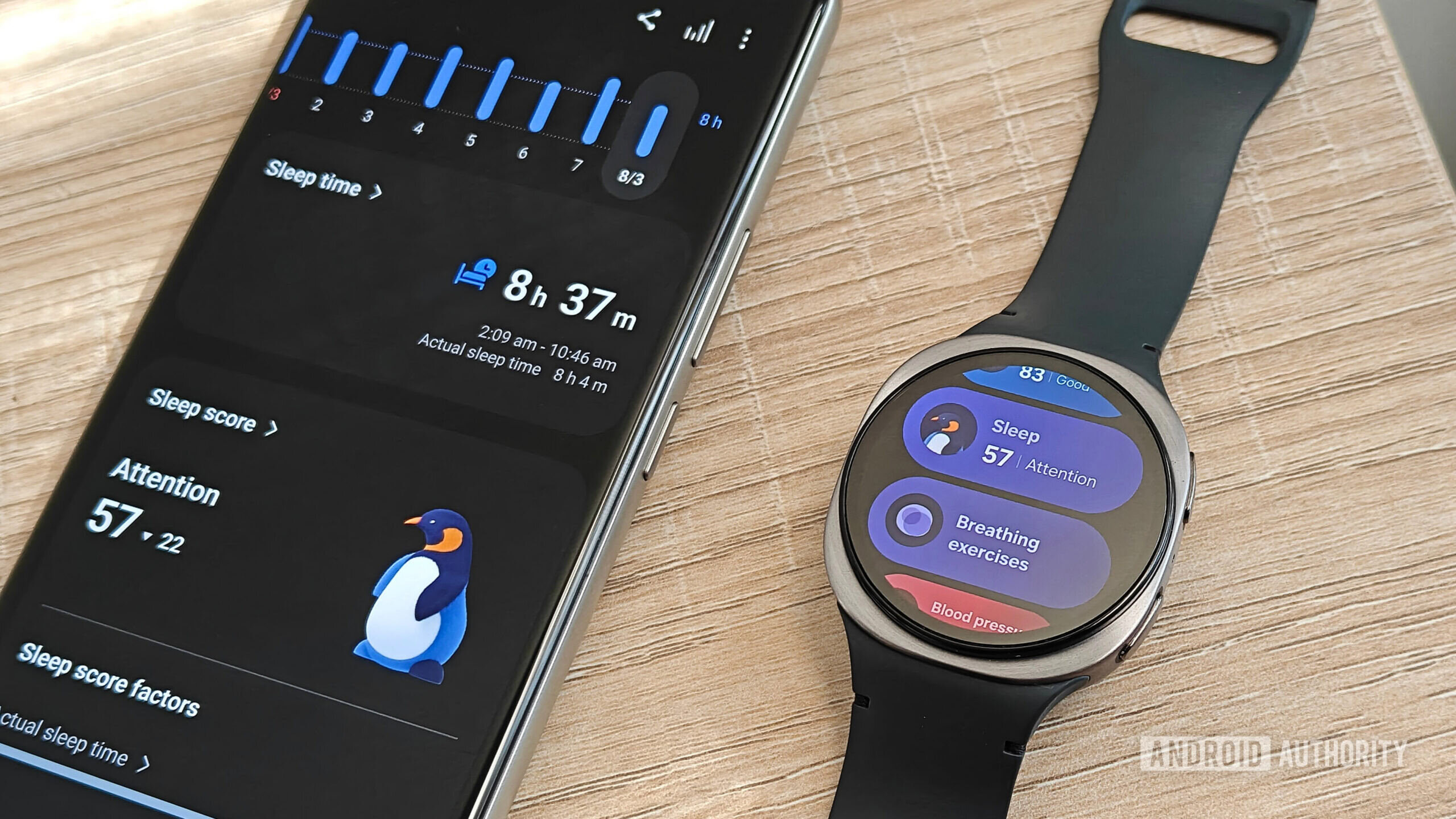 galaxy watch 8 next to a smartphone with sleep data