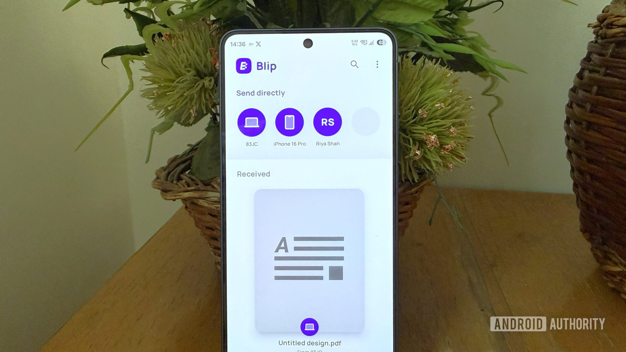 Android phone showing Blip file transfer app