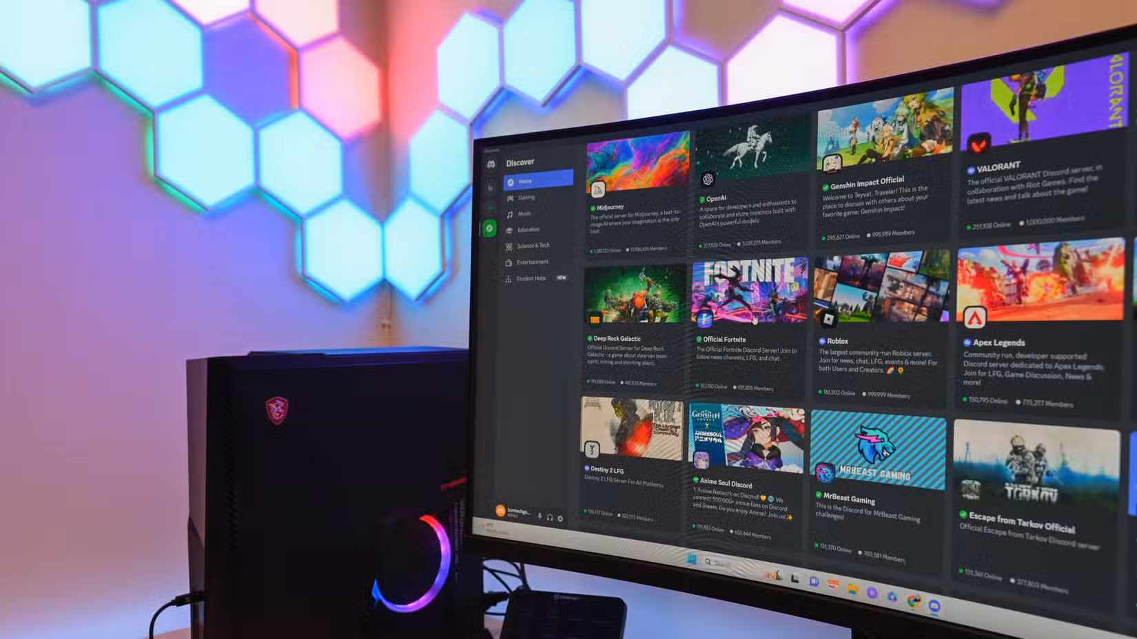 Discord community servers interface.