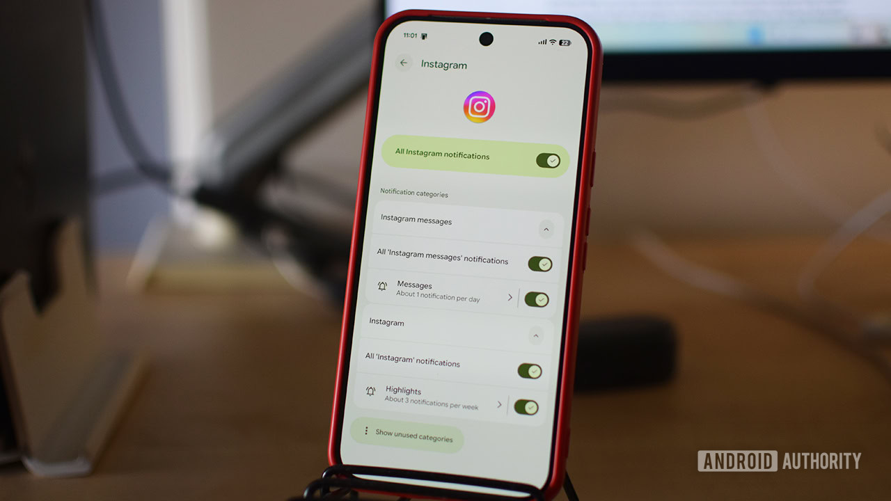 Adjusting notification settings for the Instagram app on Android.