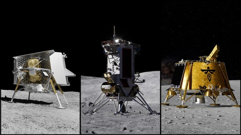 Renderings of companies' three landers on the moon