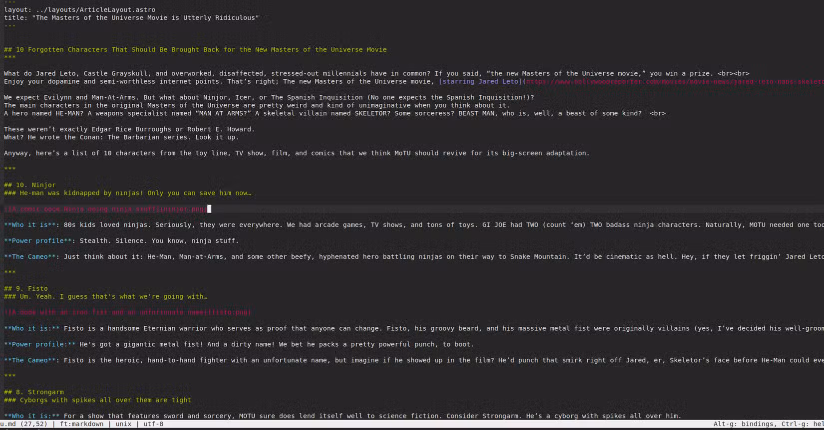 Source code for a webpage created using Markdown.