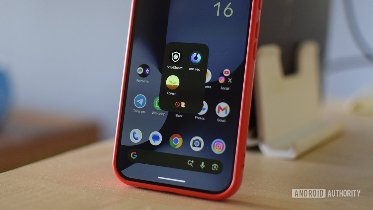App folder on an Android phone showing apps that help minimize distracting apps.