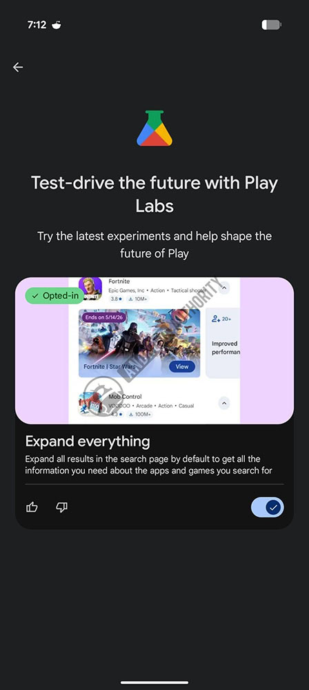 play store play labs experimental feature expand everything image watermarked