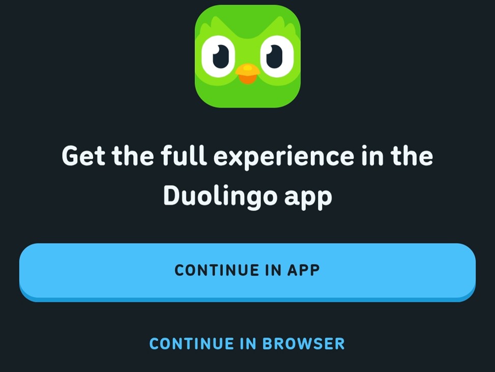Duolingo Web App Continue Prompt