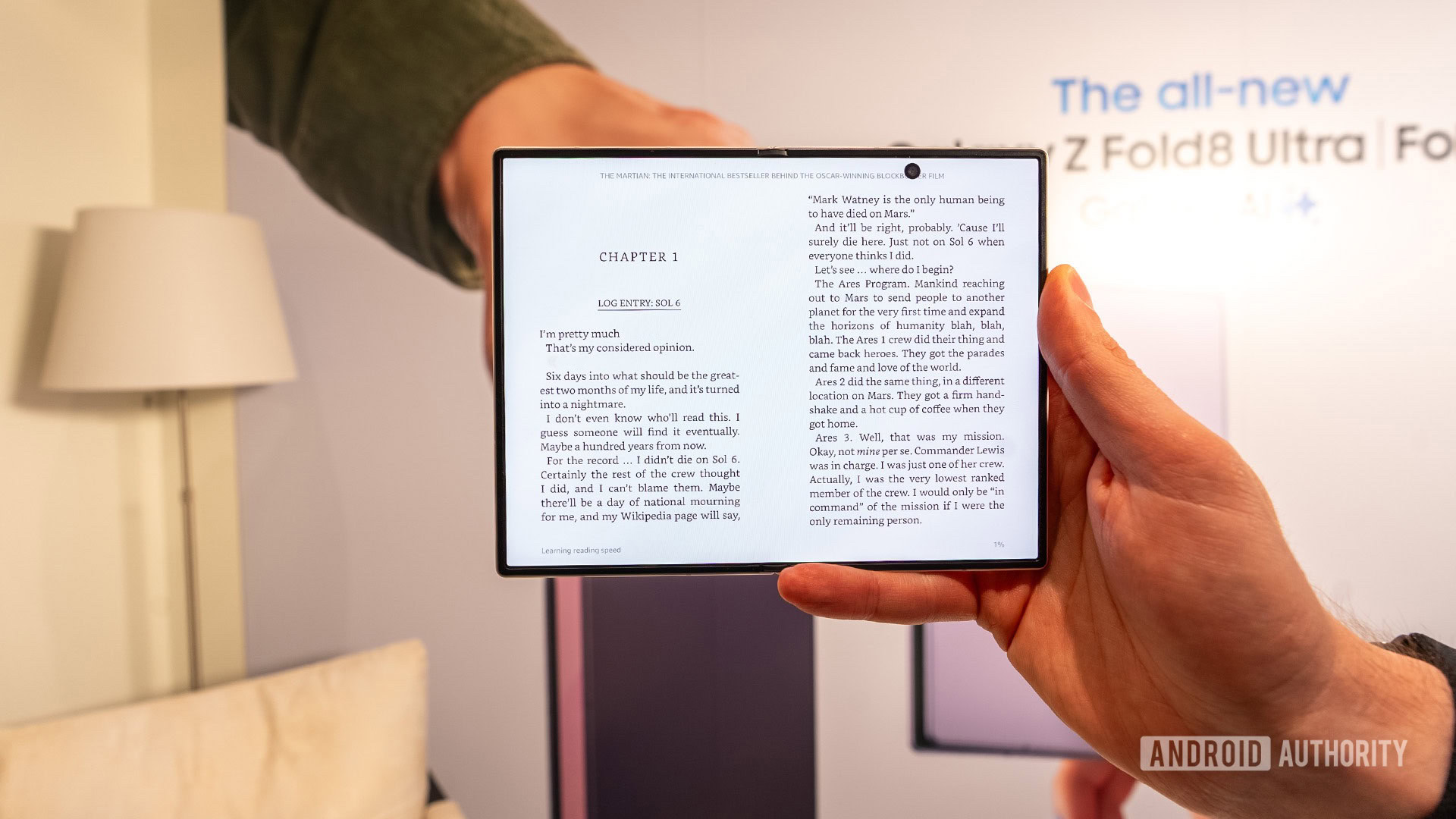Galaxy Z Fold 8 reading Kindle landscape censored