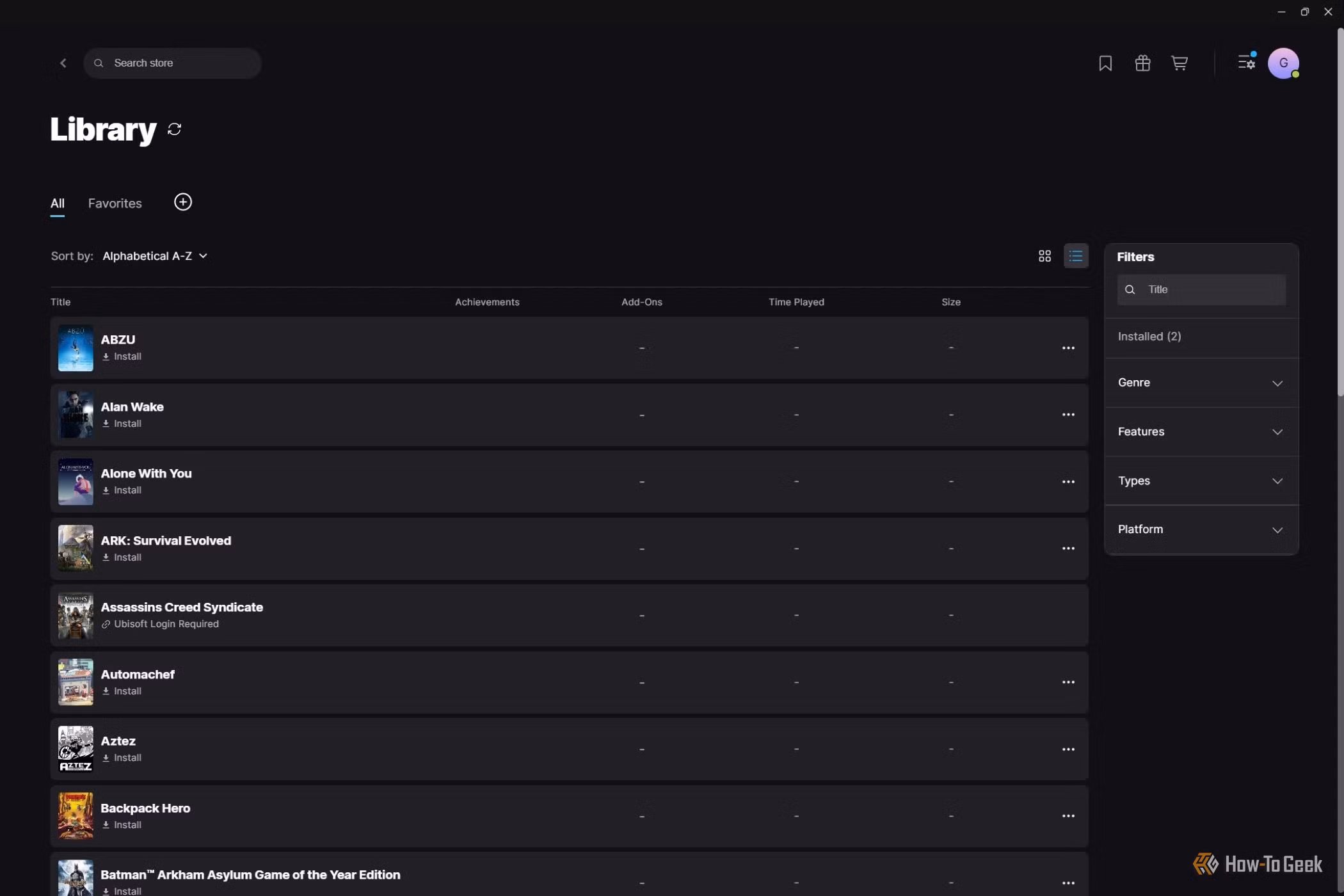 Epic Games Launcher with games