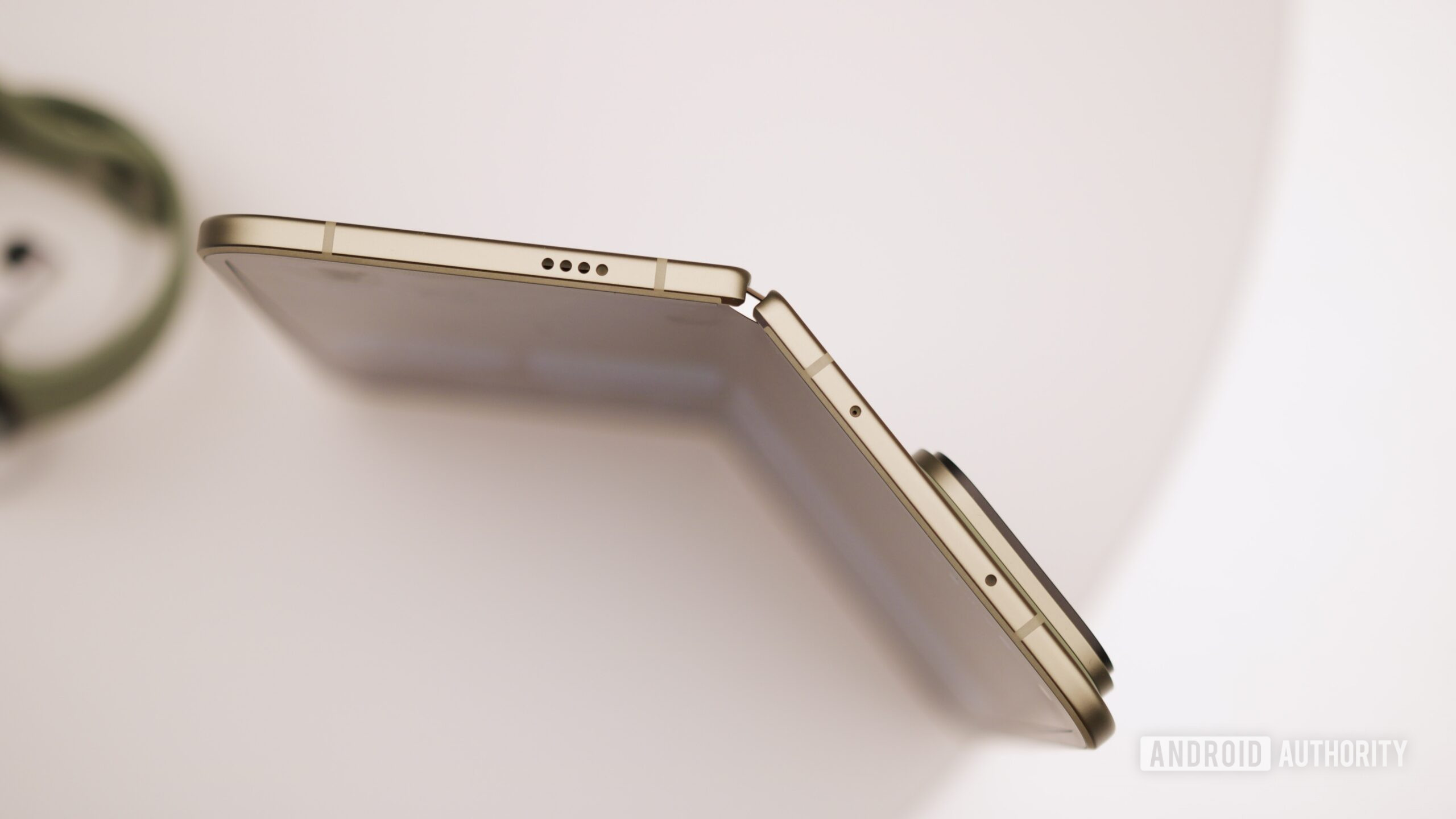 Top-down view of the Pixel 11 Pro Fold standing upright.