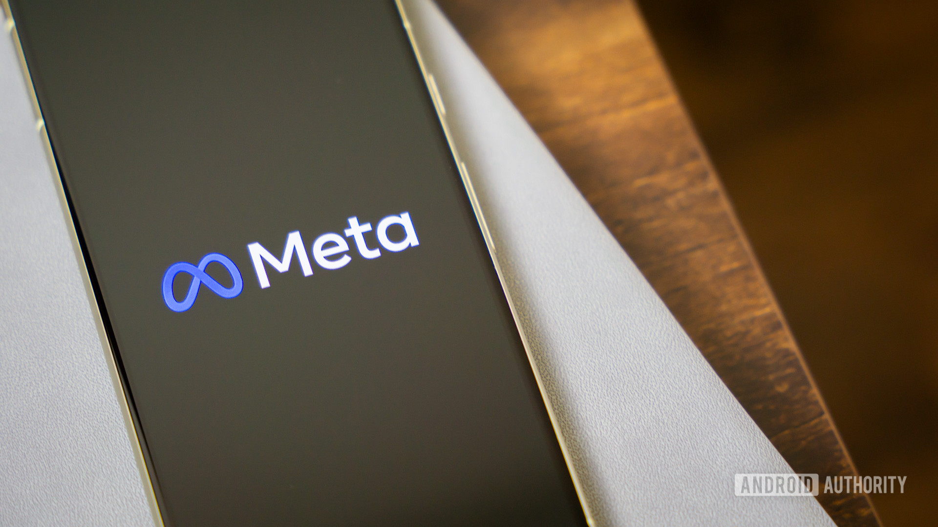 Meta logo on smartphone stock photo